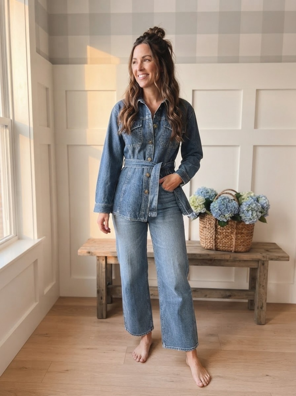 Crazy Horse Liz Claiborne Blue Denim Jacket with Belt Small